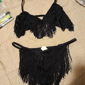 Black Fringe Lingerie Set